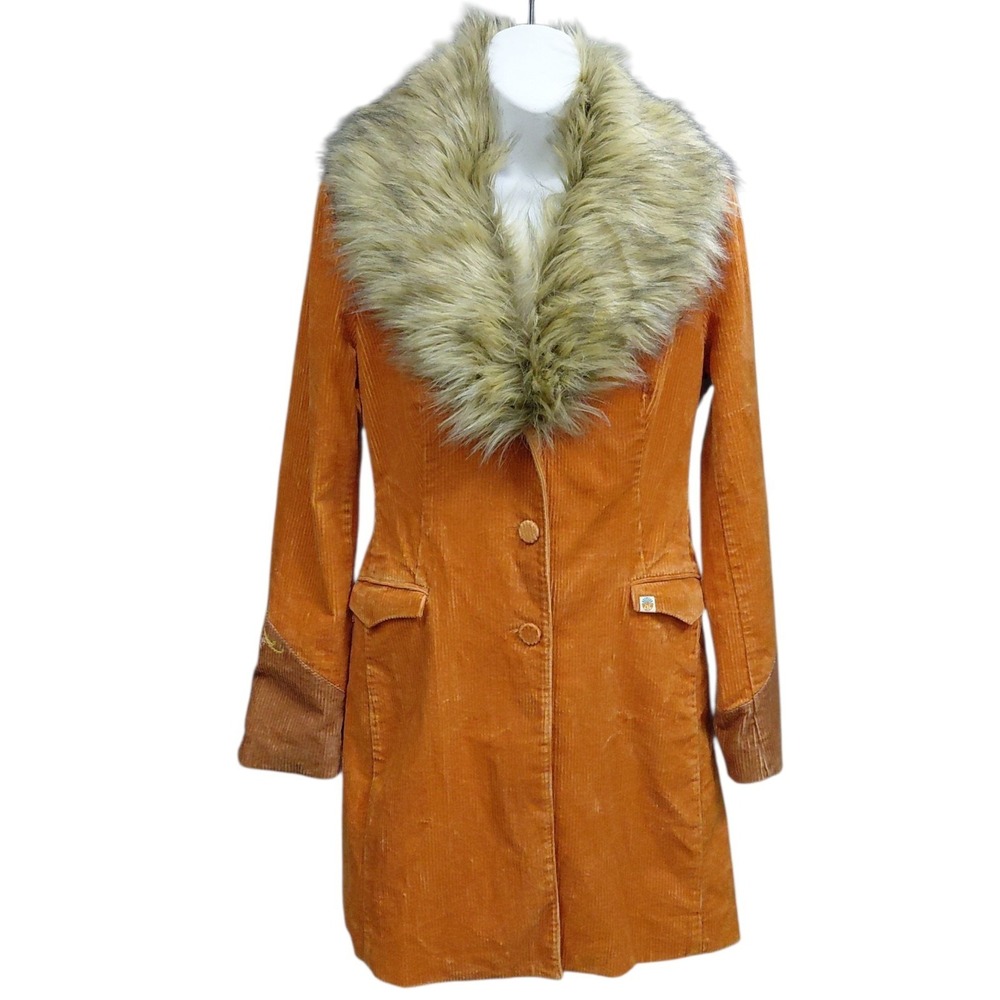Classic Rock Couture Cinnamon Girl Corduroy Rust Faux Fur Jacket Small NWOT